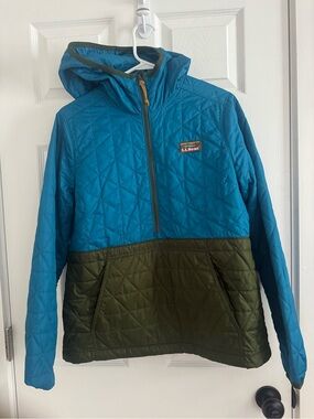 L.L. Bean Teal & Olive Quilted Hooded Pullover